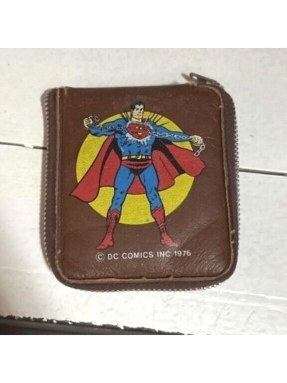 1976 DC Comics Superman Zip Wallet Brown Vinyl Coin Purse